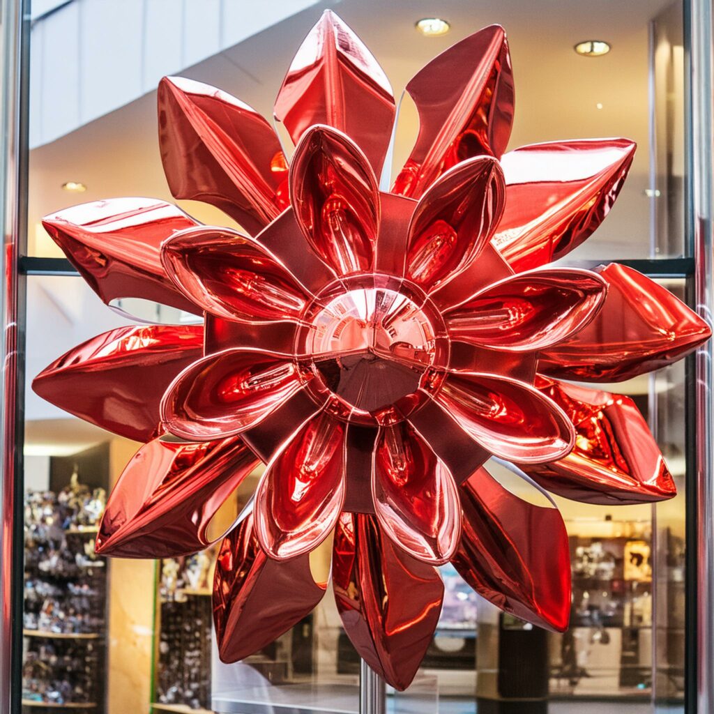 Firefly-une-sculpture-de-fleurs-chromee-rouge-dans-une-vitrine-de-magasin-de-luxe-68735